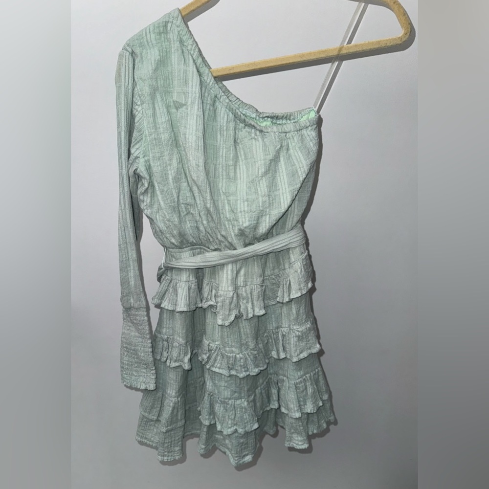 Beginning Boutique Ruffle Mini Dress In Sage Green, Size Xs View 6